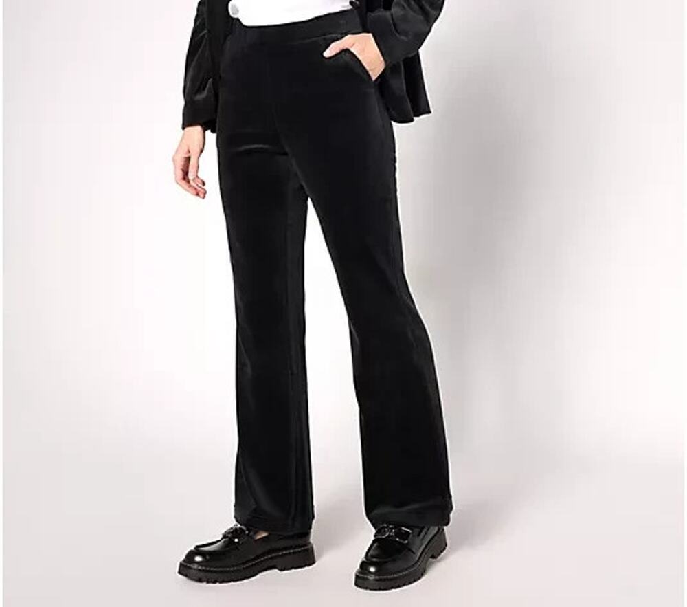 Studio Park Pants Womens 16 BlackVelvet Pull On Hippie Boho Festival Flare Leg